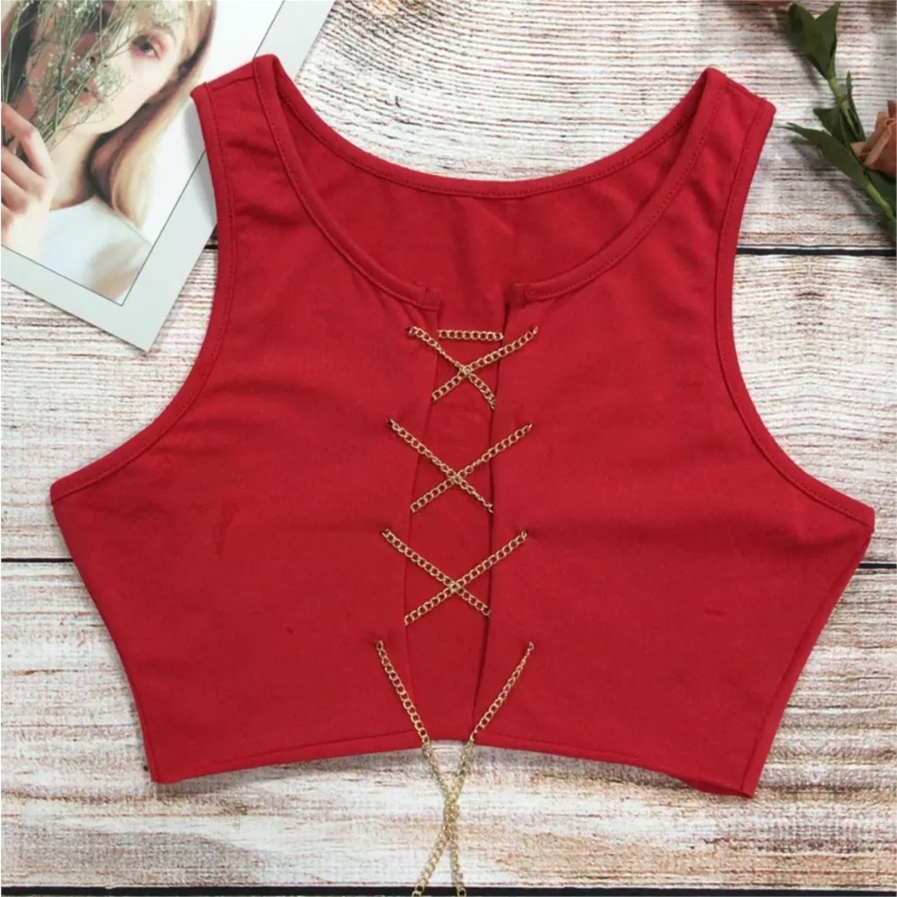 Red Chain Tie Up Crop Top
